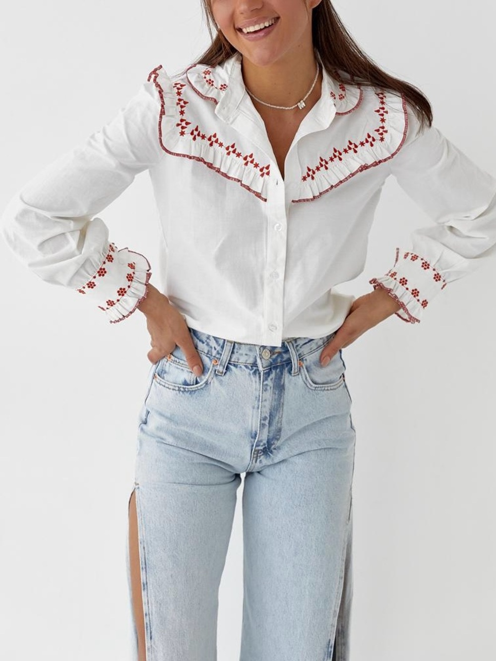 Polo Ralph Lauren Western Floral Embroidered Button-Down Shirt Red White Cotton - Picture 8 of 16